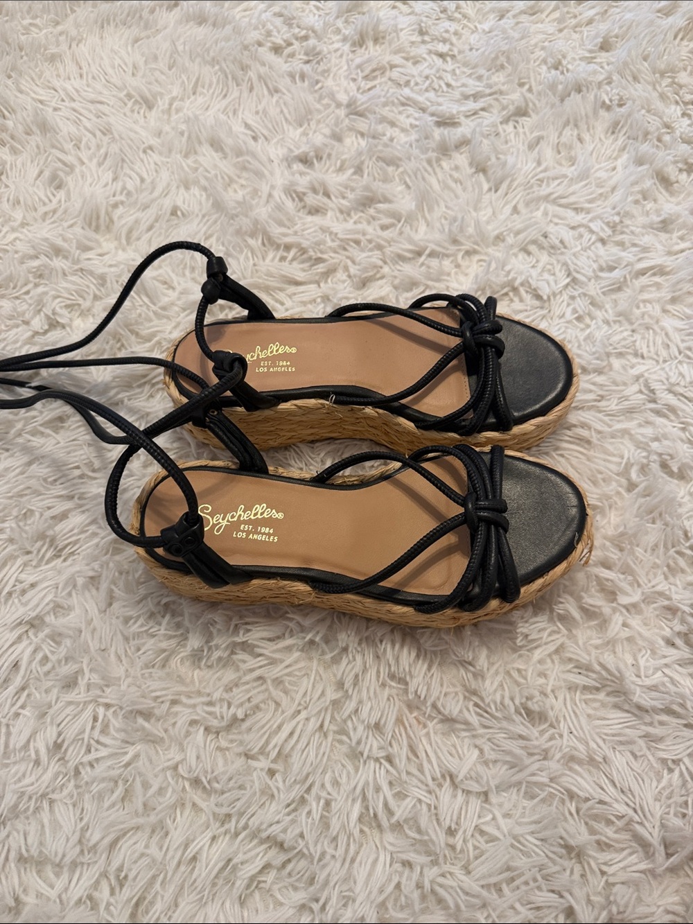 Seychelles Black Lace-Up Rope Platform Espadrilles